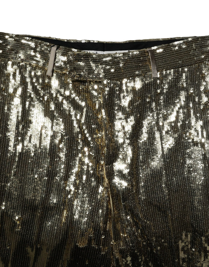 Gold Sequin Polyester Embellished Bermuda Shorts
