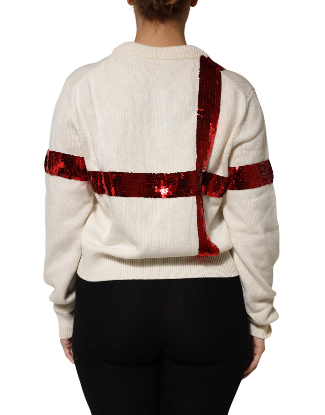 White Sequined Crew Neck Pullover Sweater