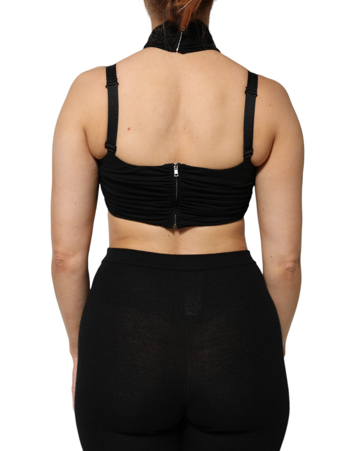 Black Cropped Viscose Halter Bustier Top