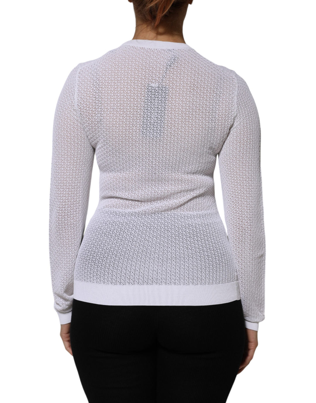 White Round Neck Long Sleeves Pullover Top