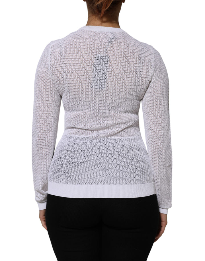 White Round Neck Long Sleeves Pullover Top