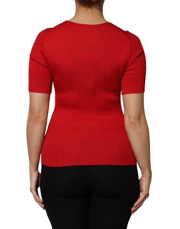 Red Round Neck Short Sleeves Pullover Top