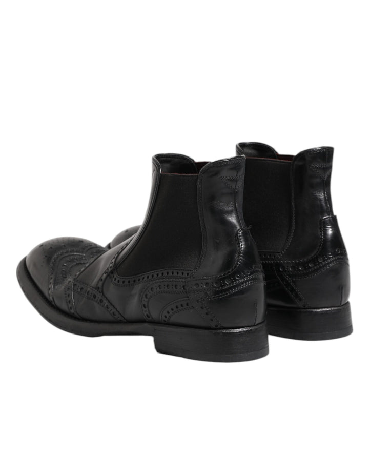 Black Leather Ankle Boots Slip On Shoes