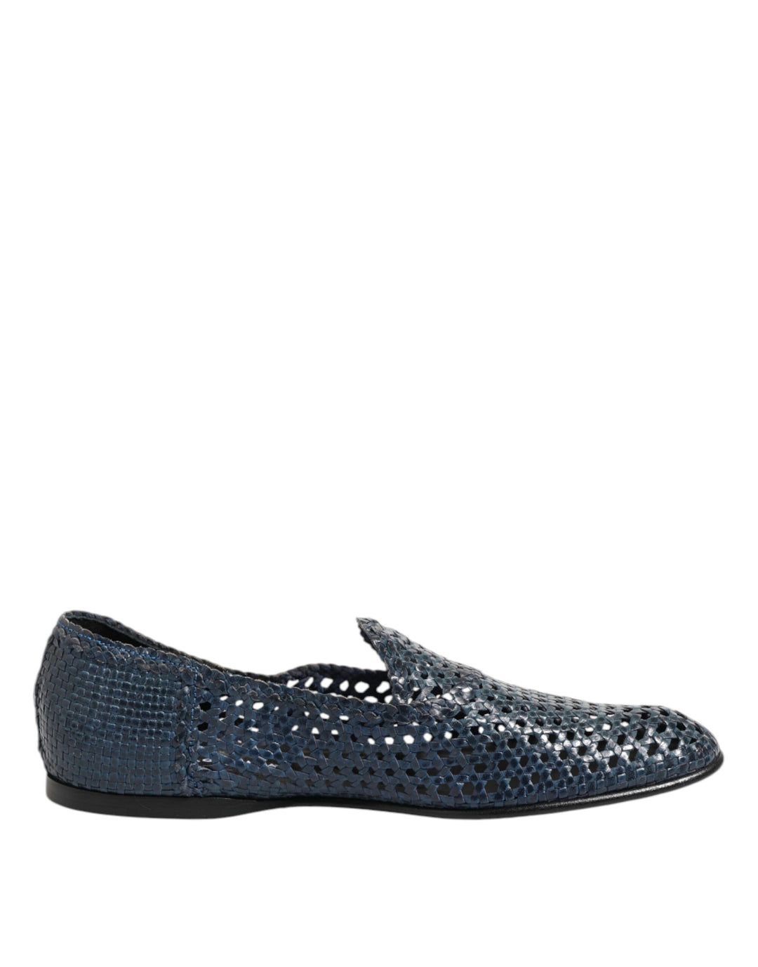 Blue Woven Leather Slip On Loafers Shoes