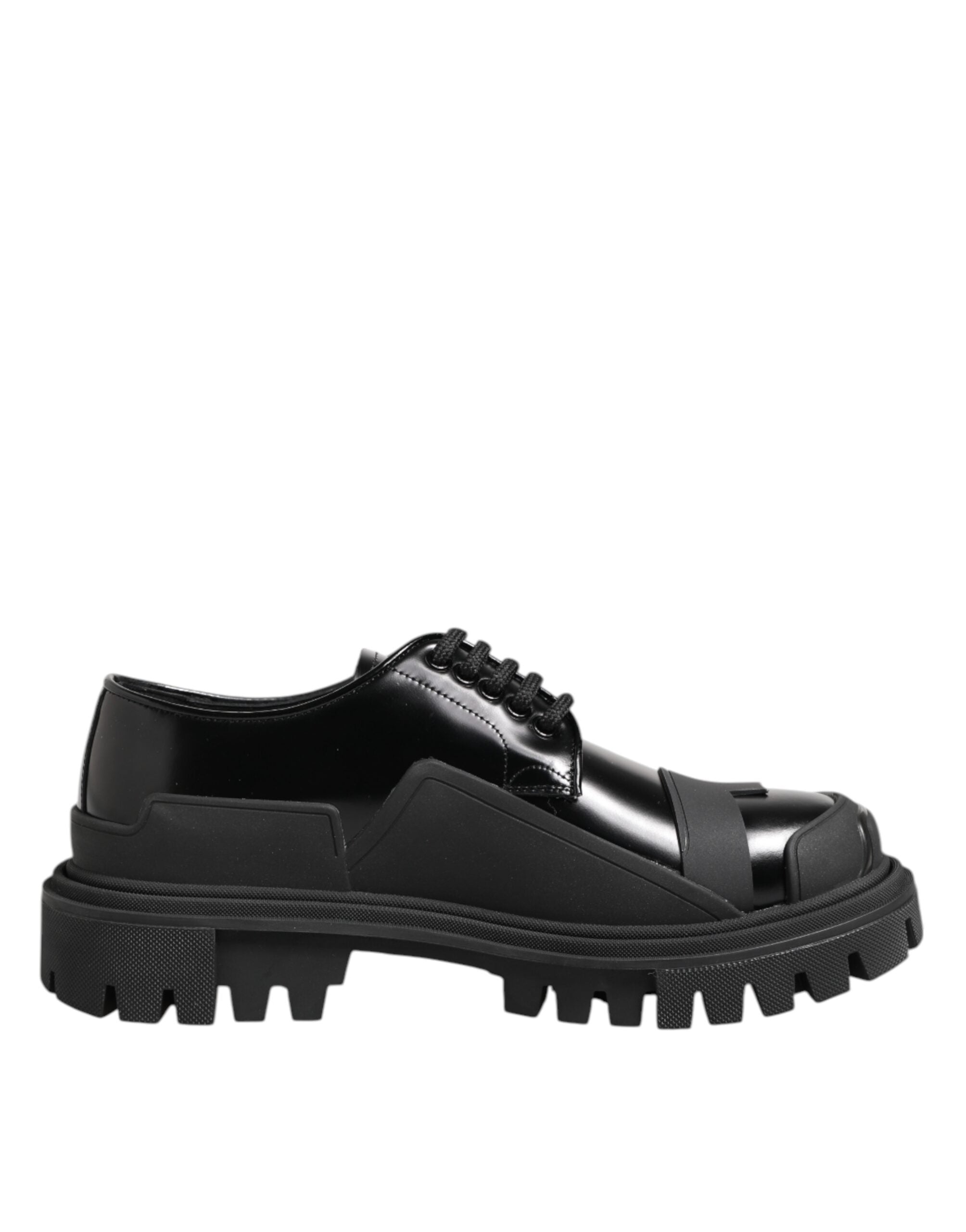 Dolce & Gabbana Black Patent Leather Trekking Derby Shoes – SEYMAYKA
