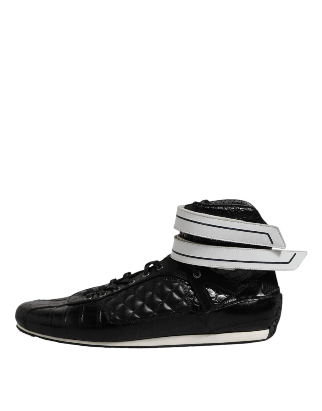 Black Quilted Leather Lace Up Sneakers Shoes