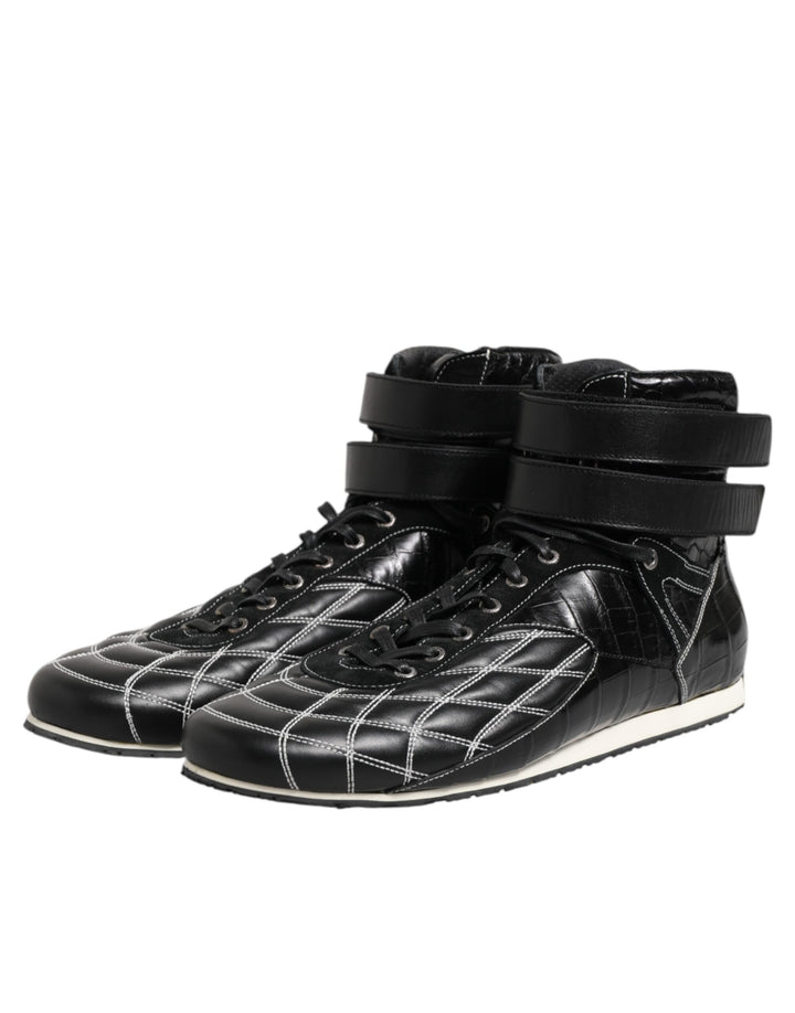 Black Quilted Leather Lace Up Sneakers Shoes