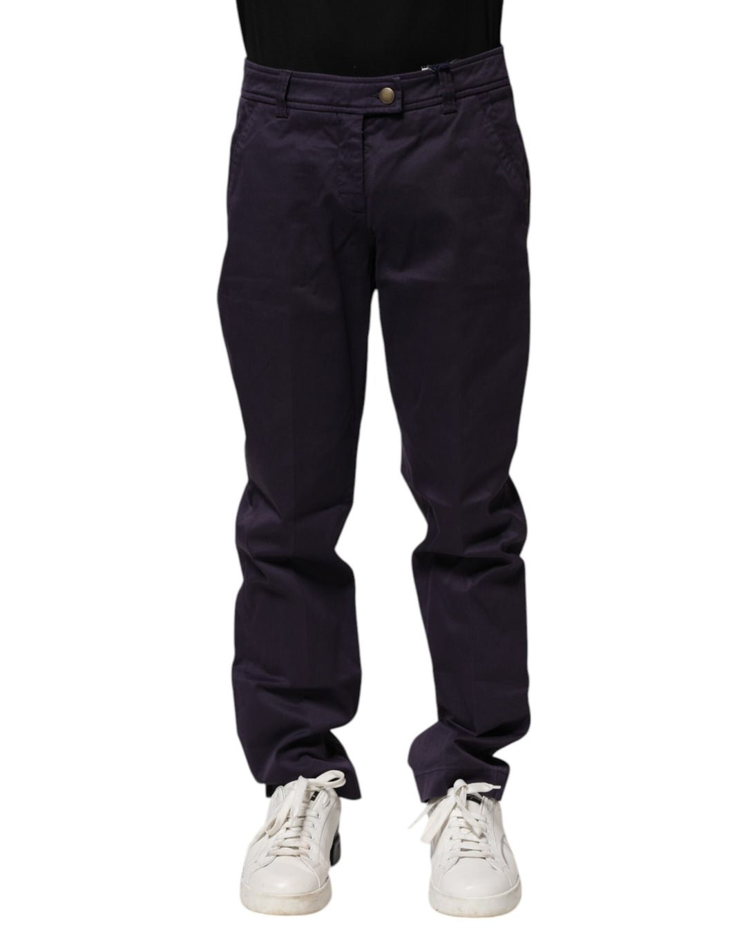 Dark Purple Mid Waist Casual Straight Pants