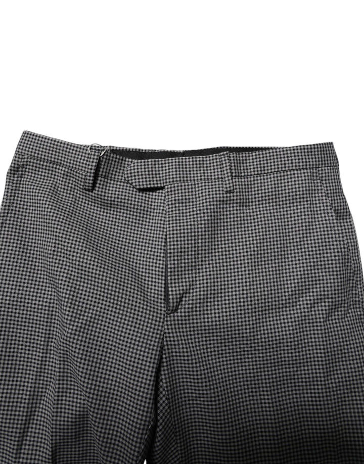 Black White Checkered Tapered Dress Pants