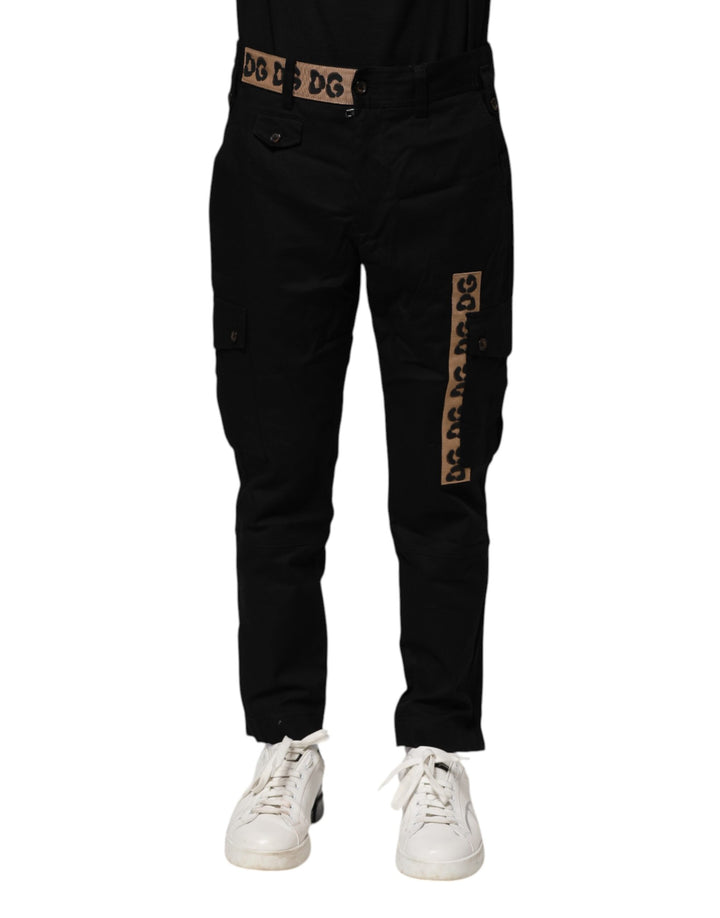 Black Cotton Cargo Casual Pants