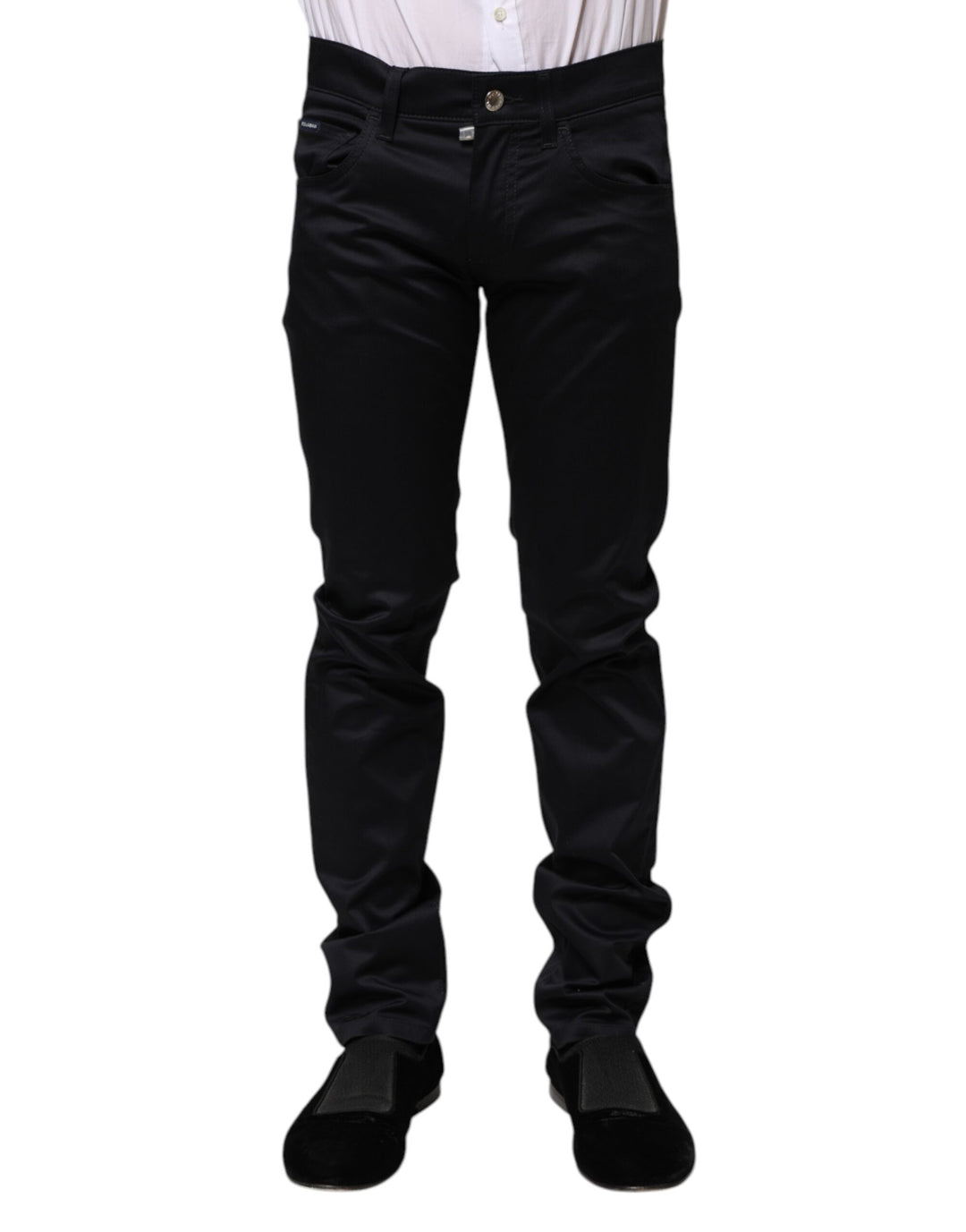 Black Cotton Skinny Mid Waist Pants