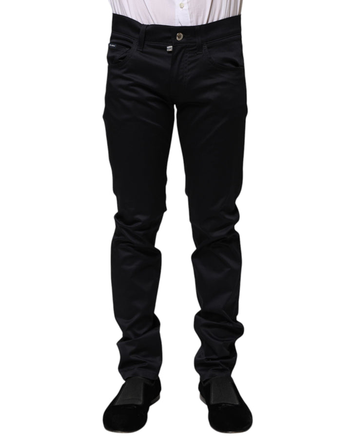 Black Cotton Skinny Mid Waist Pants