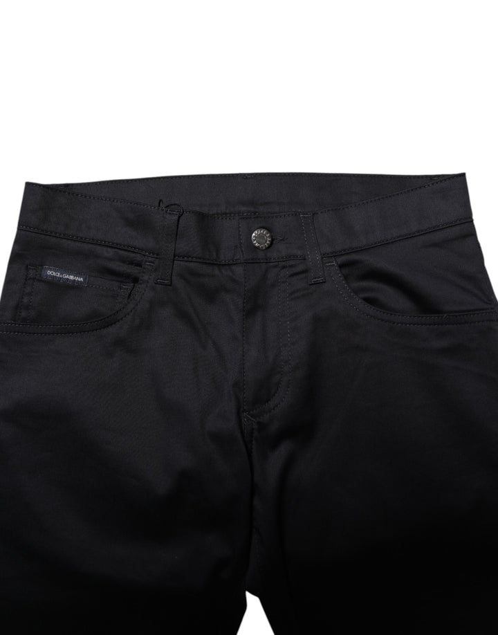 Black Cotton Skinny Mid Waist Pants