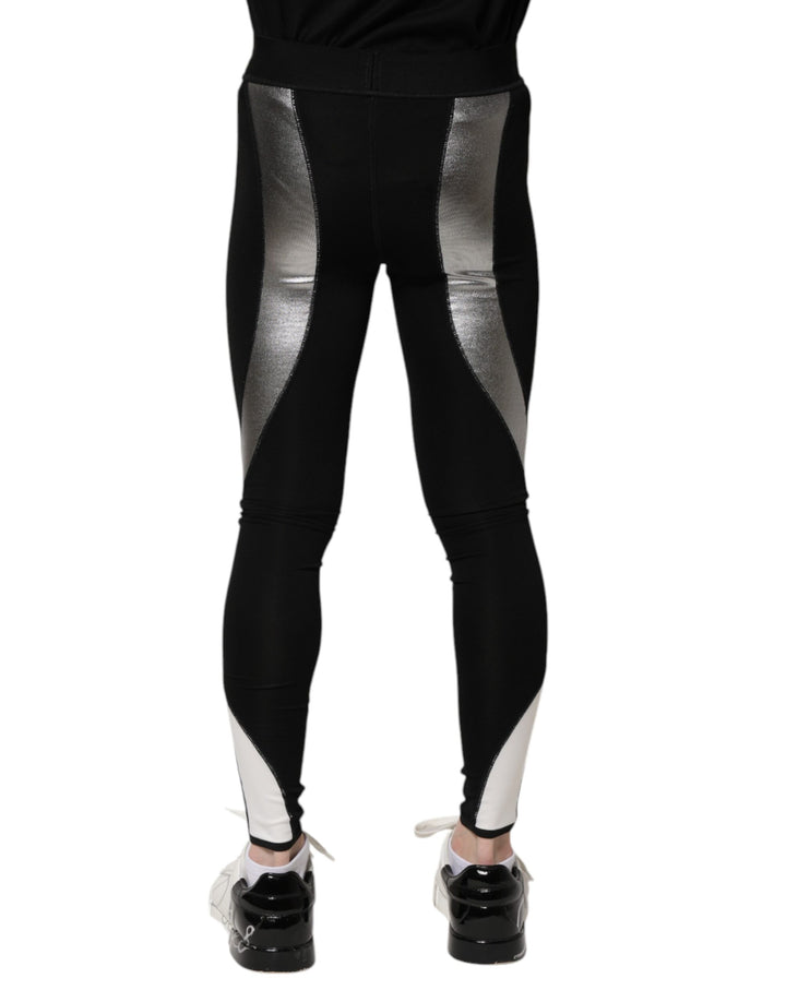 Black Silver Nylon Skinny Men Leggings Pants