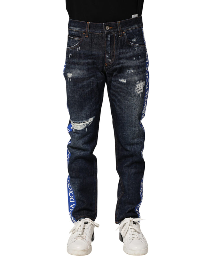 Dark Blue Tattered Skinny Denim Jeans