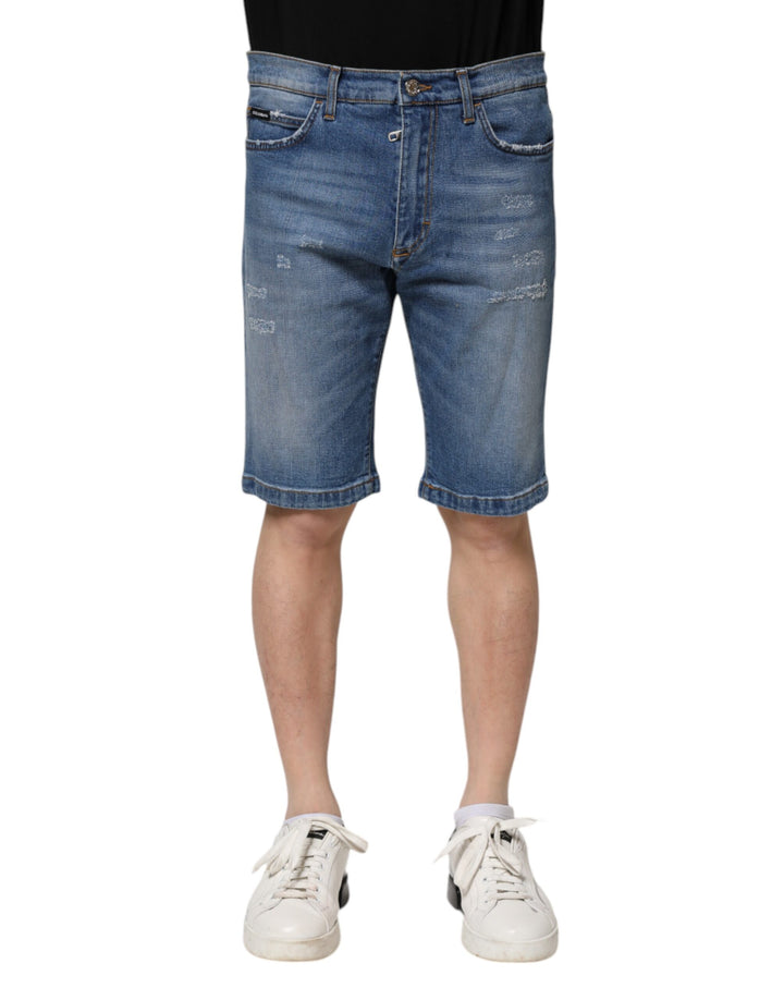 Blue Cotton Stretch Men Denim Bermuda Shorts