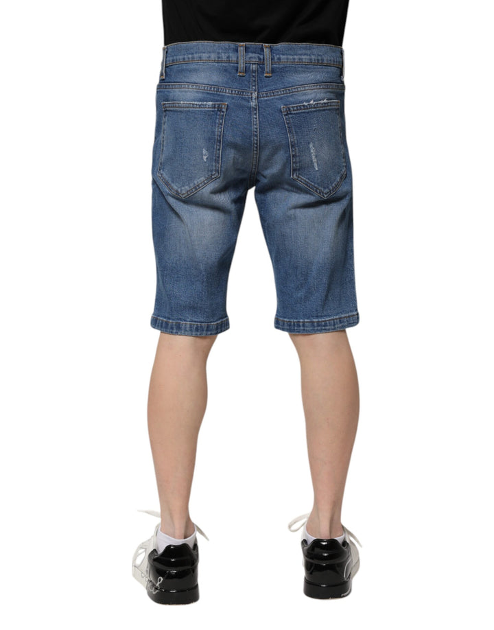 Blue Cotton Stretch Men Denim Bermuda Shorts