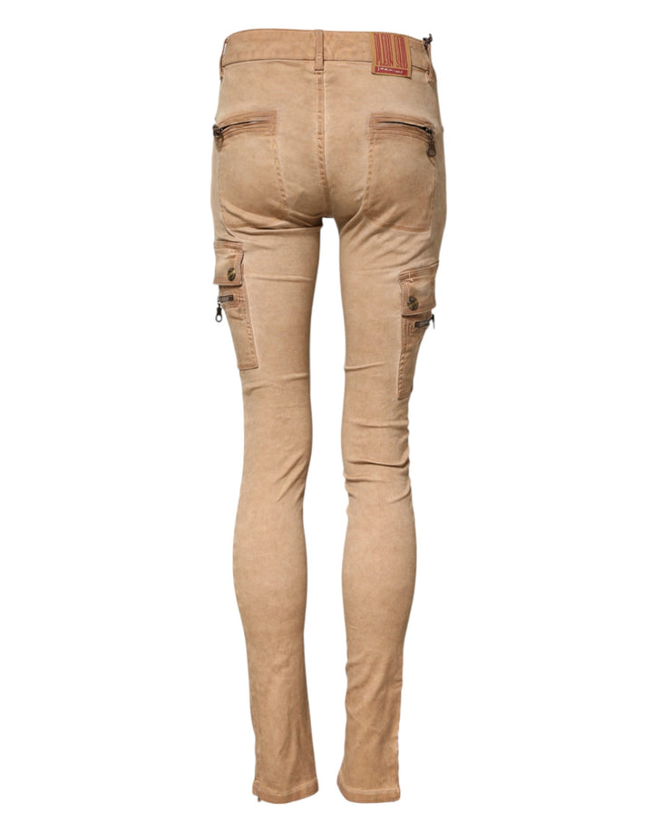 Brown Cotton Mid Waist Skinny Denim Jeans