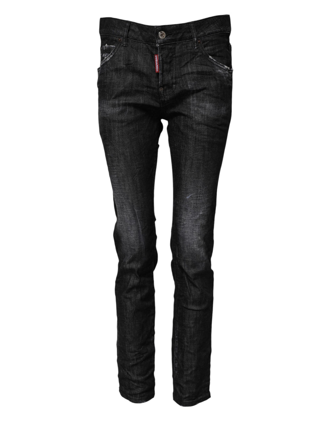 Black Washed Cotton Mid Waist Skinny Jeans