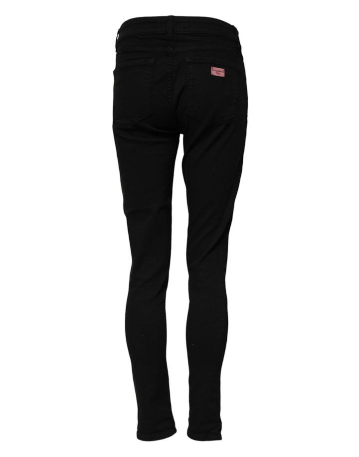 Black Cotton Skinny Mid Waisted Denim Jeans