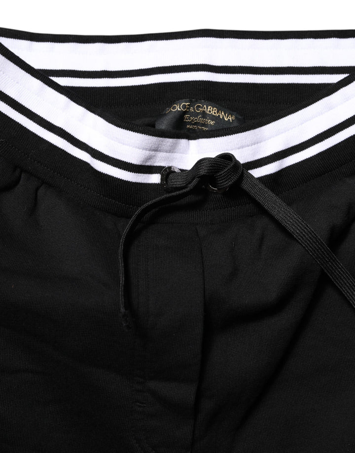 Black Cotton Mid Waist Jogger Pants