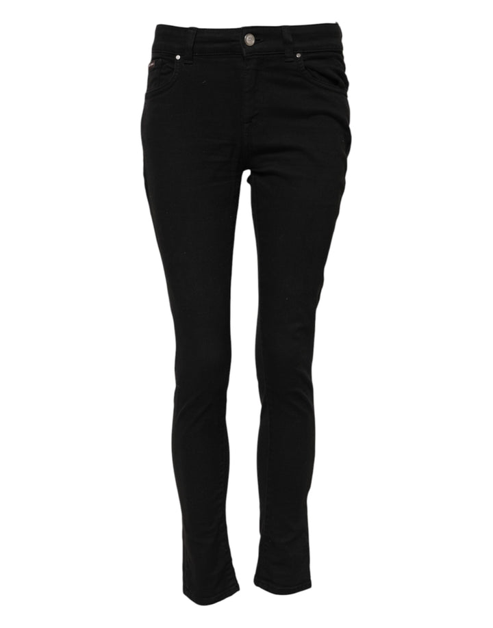 Black Cotton Skinny Mid Waisted Denim Jeans