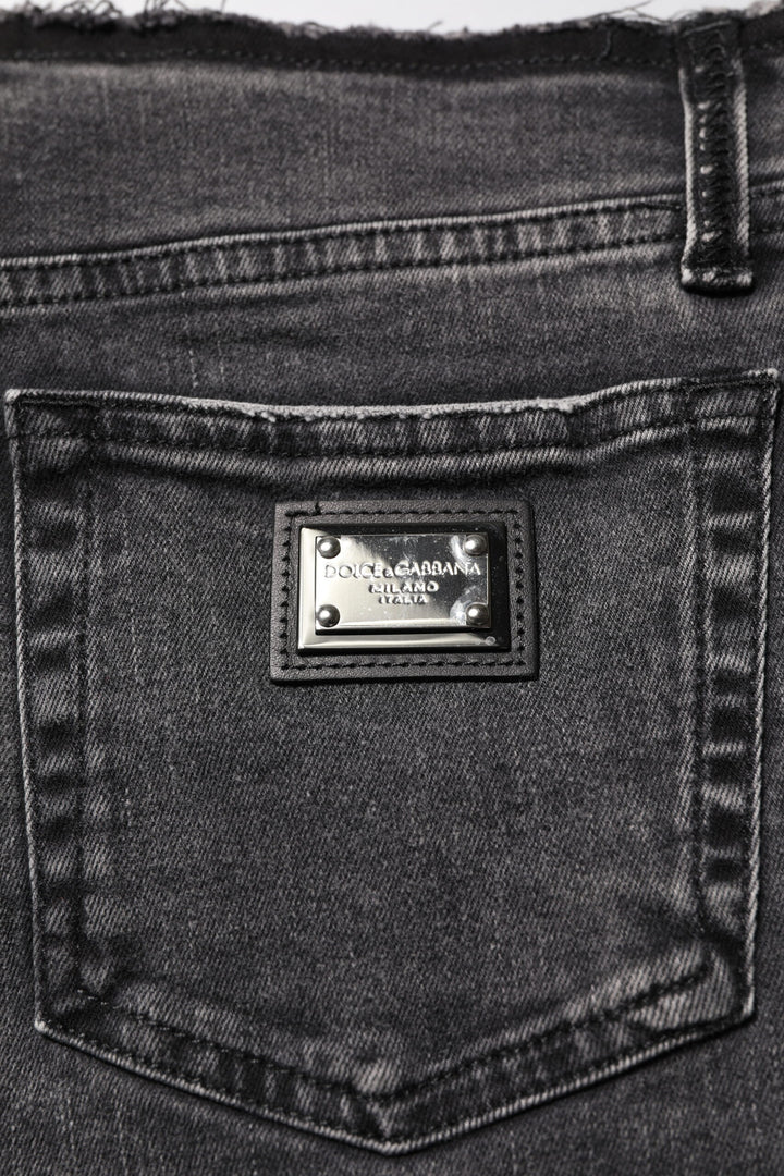 Gray Skinny Cotton Mid Waisted Denim Jeans