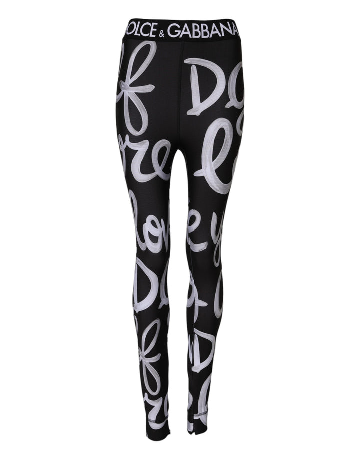 Black Polyester Logo Print Mid Waisted Pants