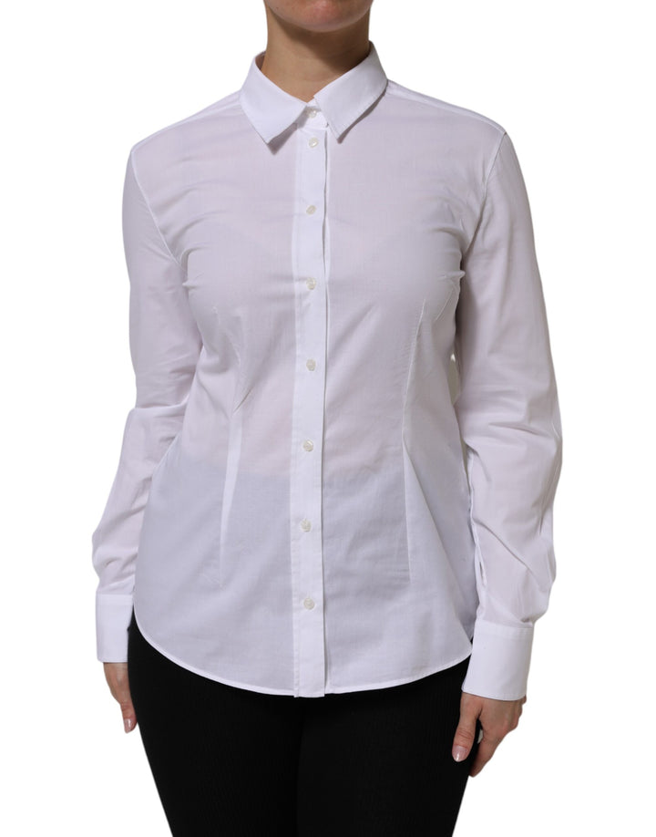 White Cotton Long Sleeves Collared Top Shirt