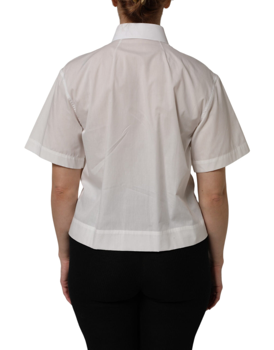 White Cotton Short Sleeves Collared Top Shirt