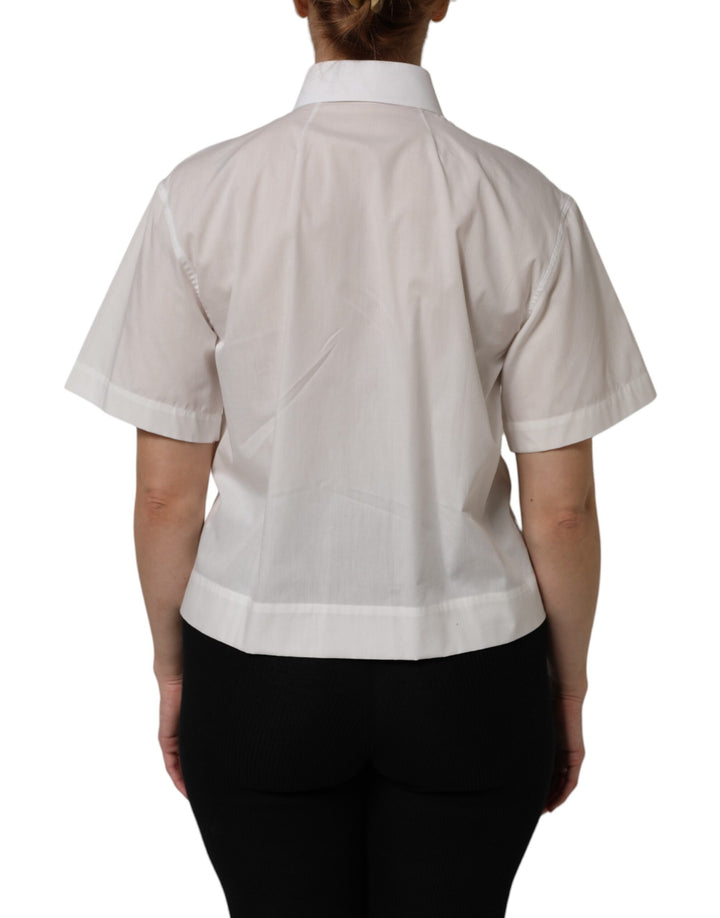 White Cotton Short Sleeves Collared Top Shirt