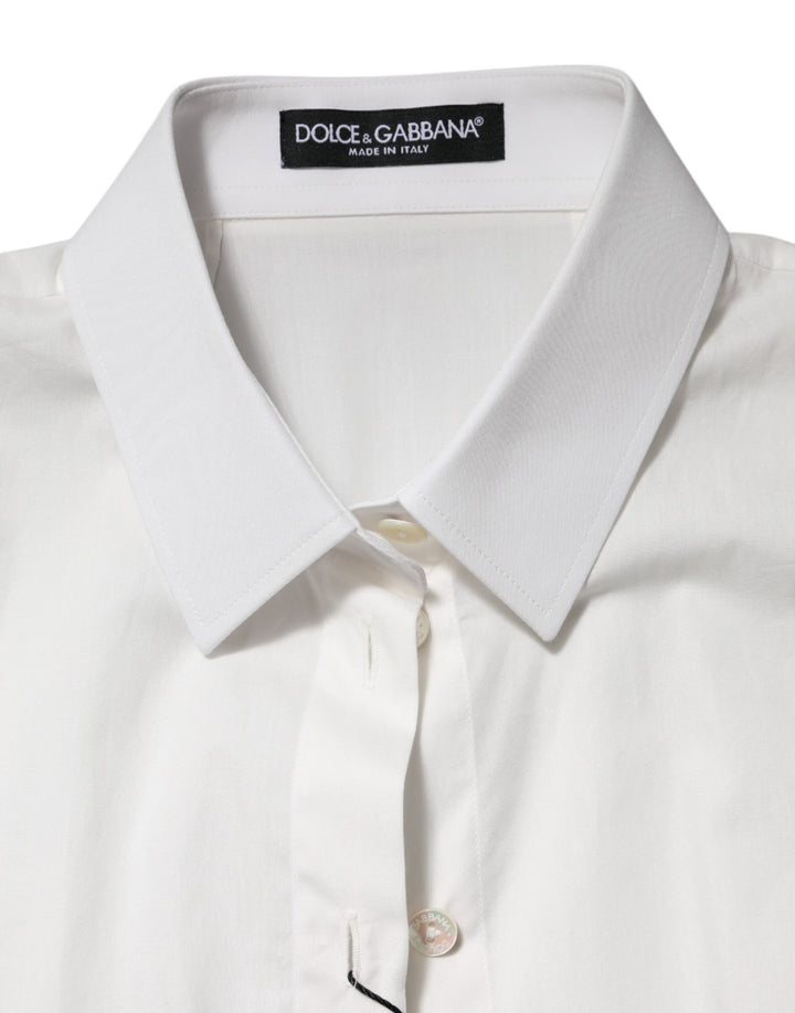 White Cotton Short Sleeves Collared Top Shirt