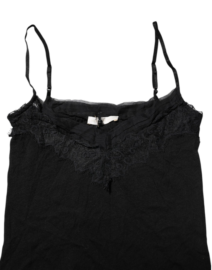 Black Wool Sleeveless Square Neck Tank Top