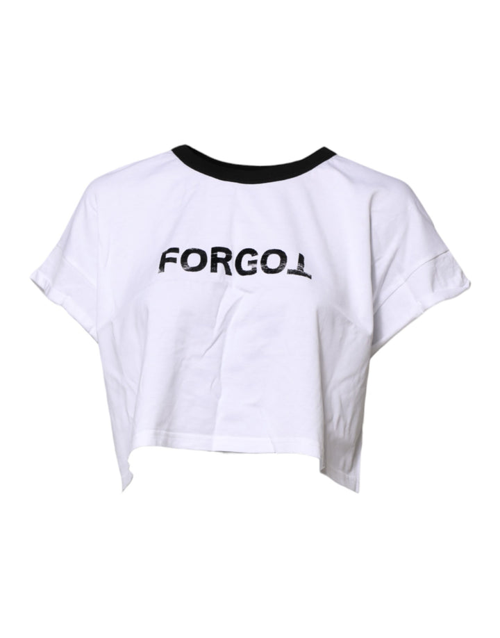 White Graphic Print Crew Neck Cropped T-shirt