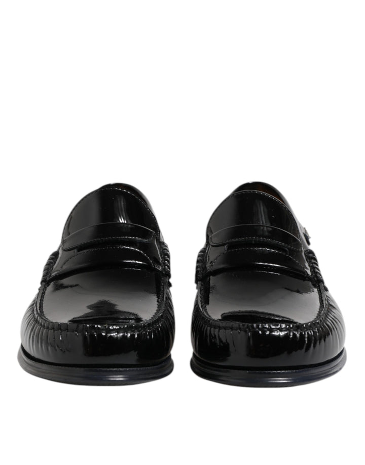 Black Leather Slip On Loafers Dress Shoes