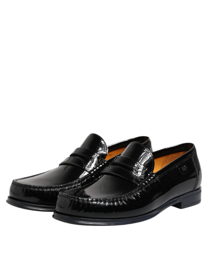 Black Leather Slip On Loafers Dress Shoes