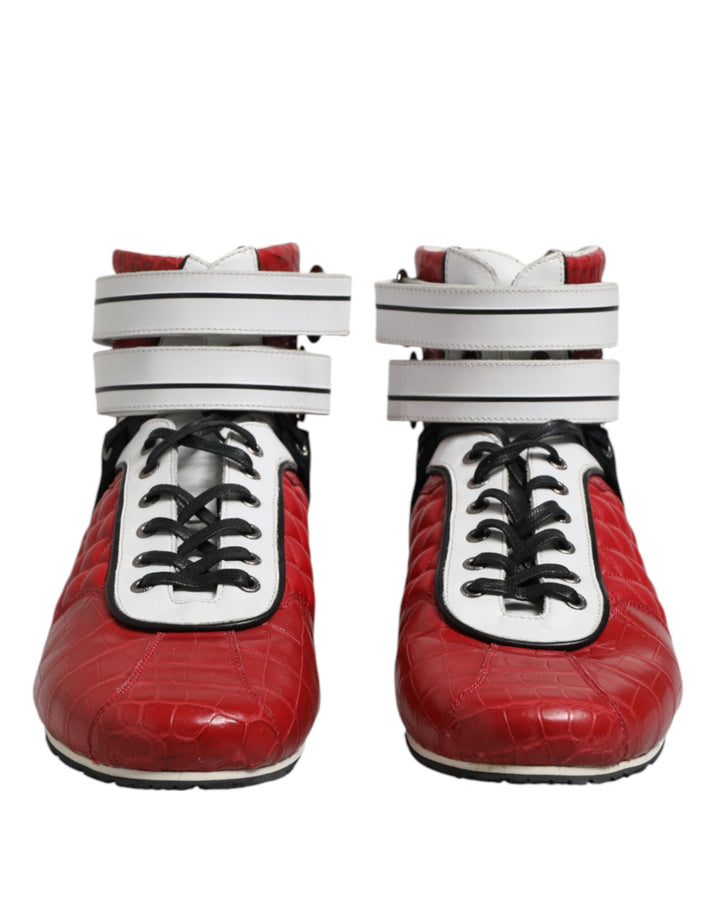 Red Quilted Leather Lace Up Sneakers Shoes