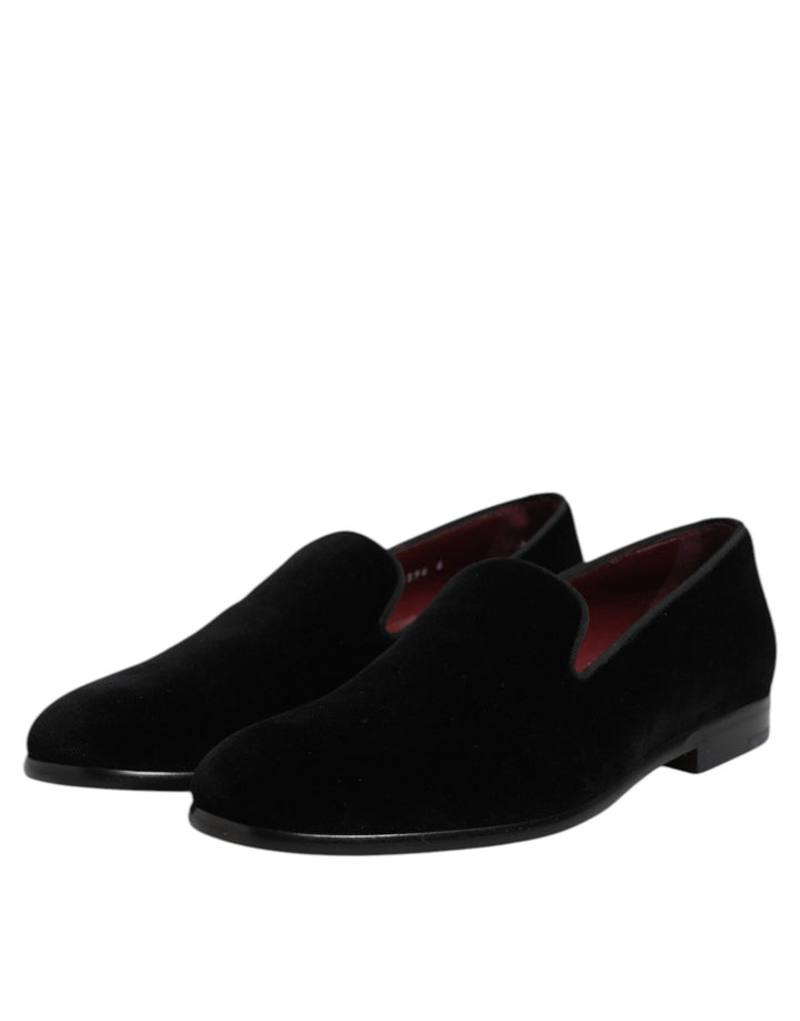 Black Velvet Slip On Loafers Formal Shoes