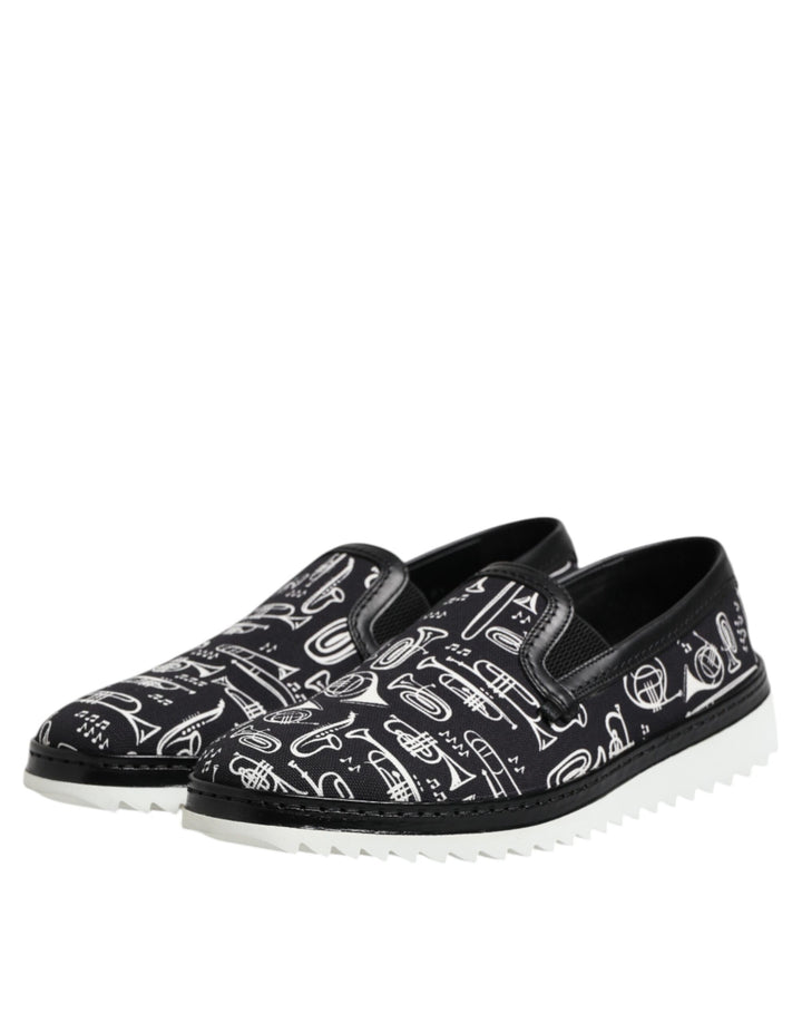 Black Slip On Printed Men Loafers Shoes