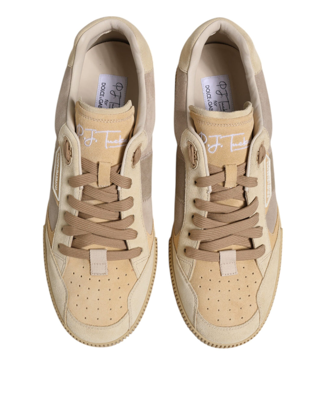 Beige Leather Low Top Lace Up Sneakers Shoes