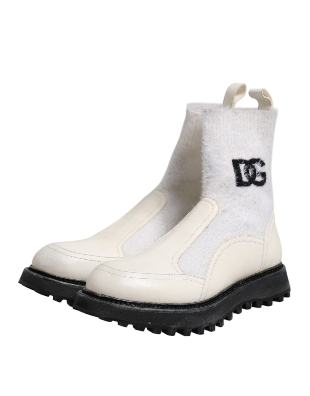 White Beige DG Logo Mid Calf Boots Shoes