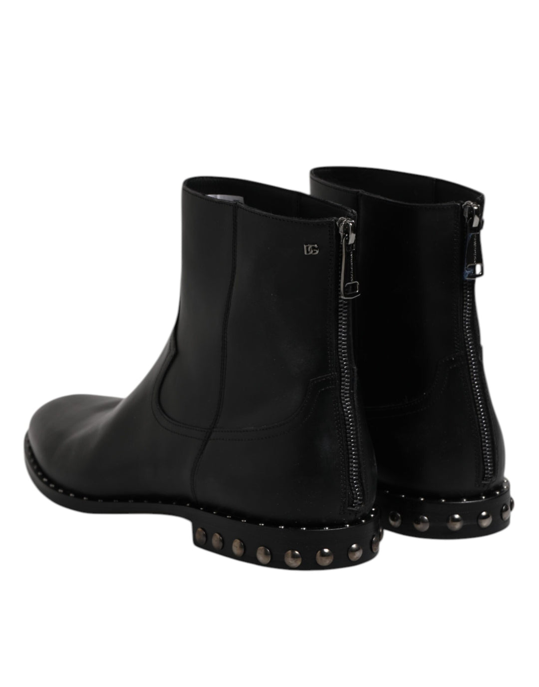 Black Leather Logo Ankle Boots Studded Shoes