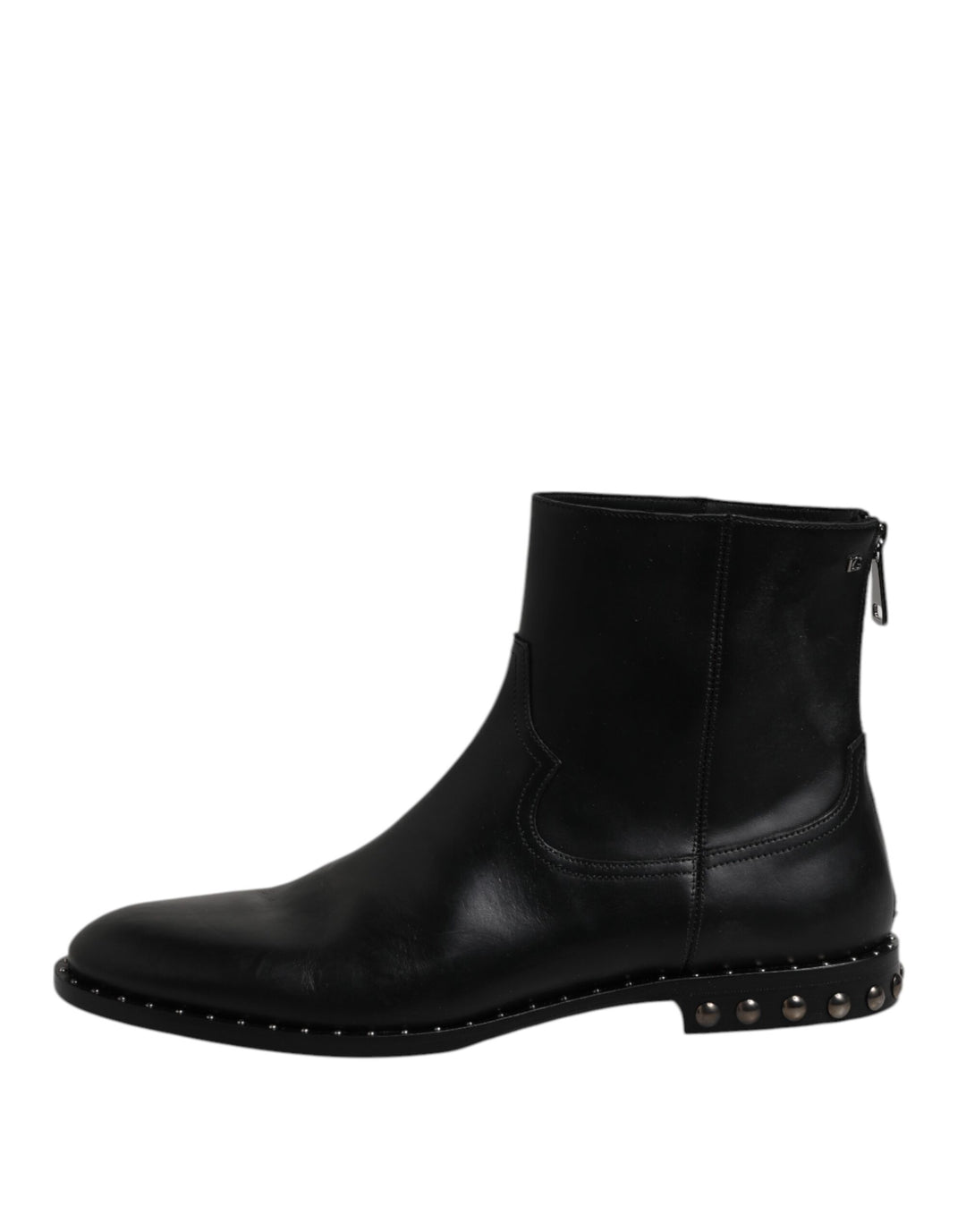 Black Leather Logo Ankle Boots Studded Shoes