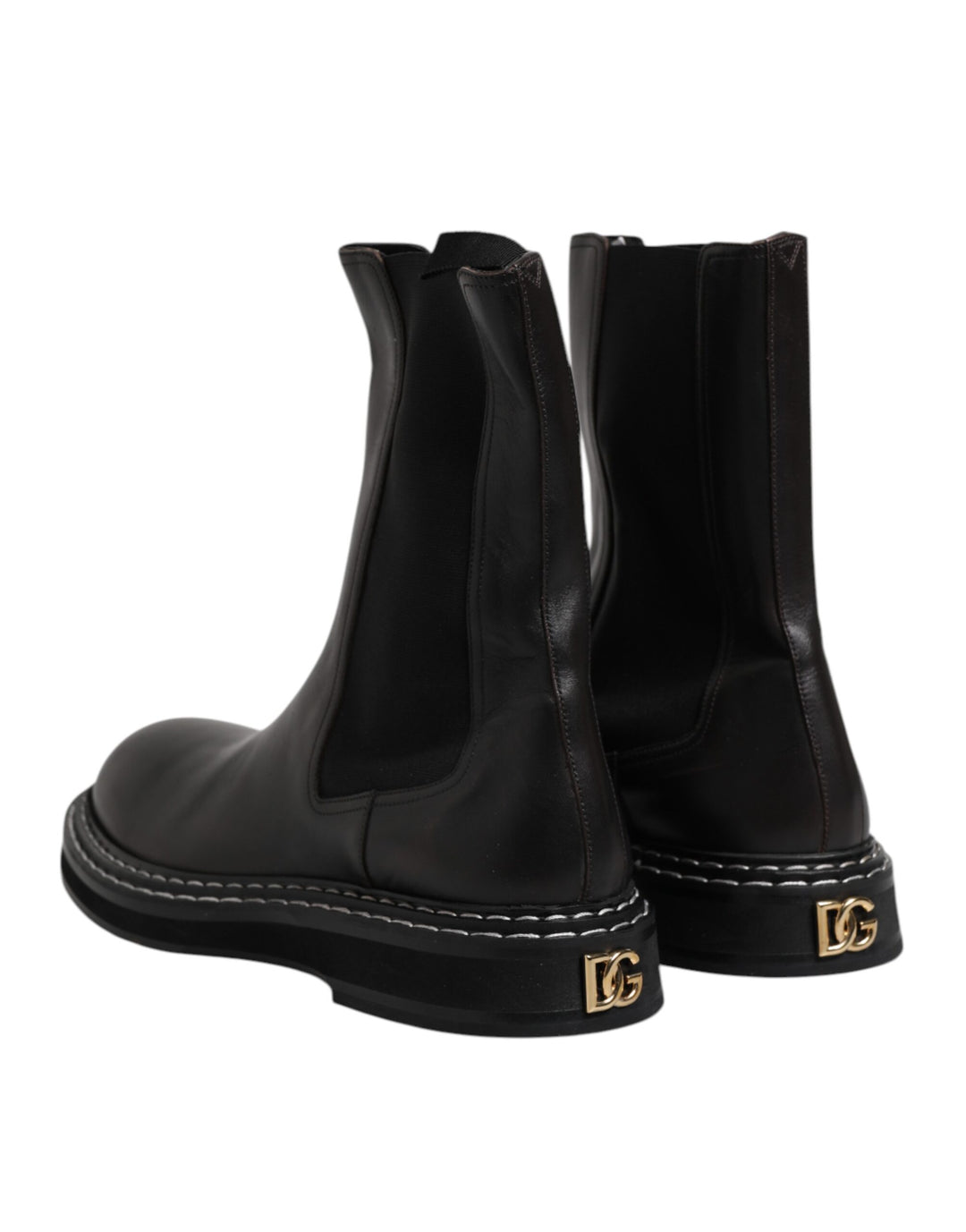 Black Leather Mid Calf Boots Flats Shoes