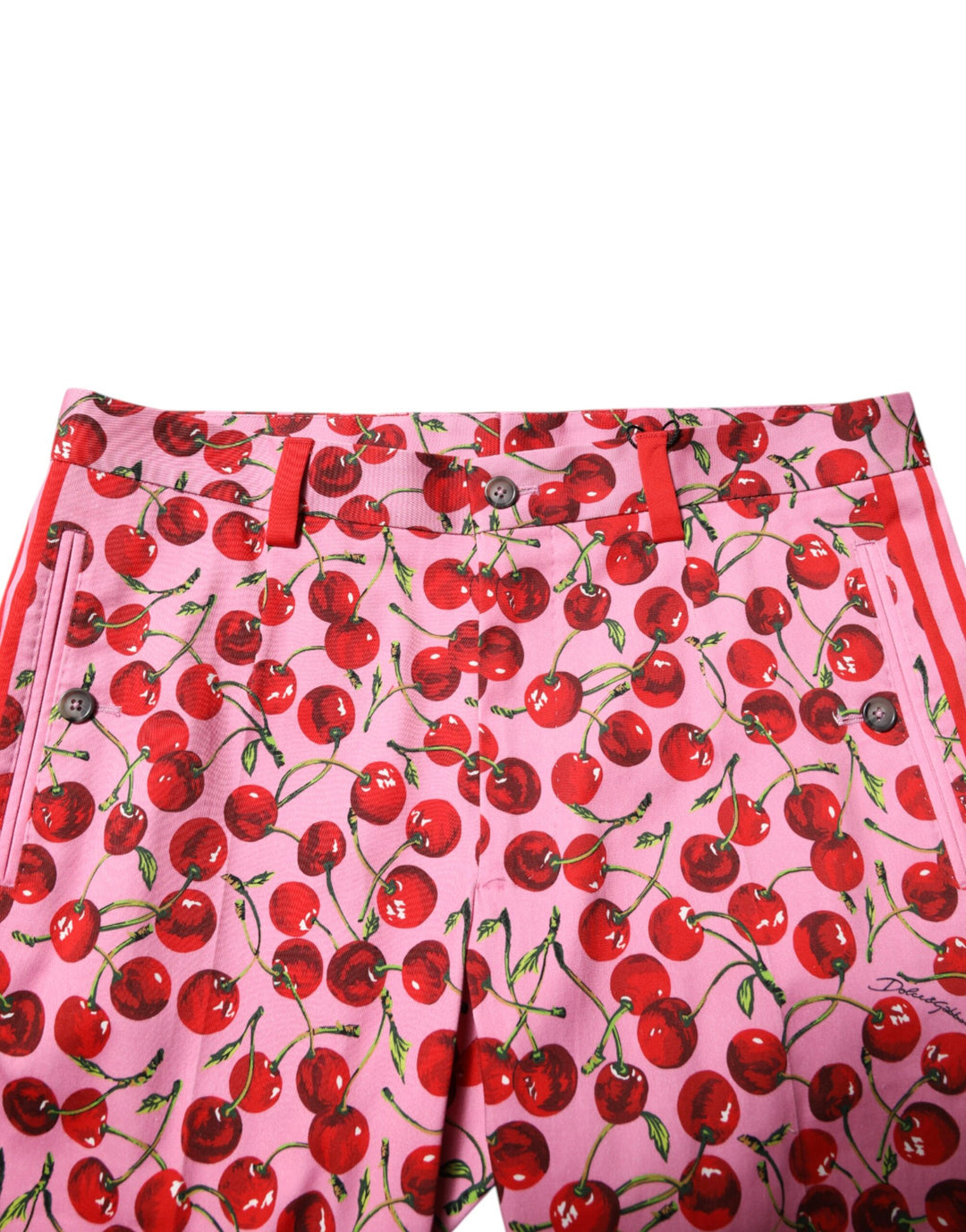 Pink Cherry Print Cotton Dress Pants