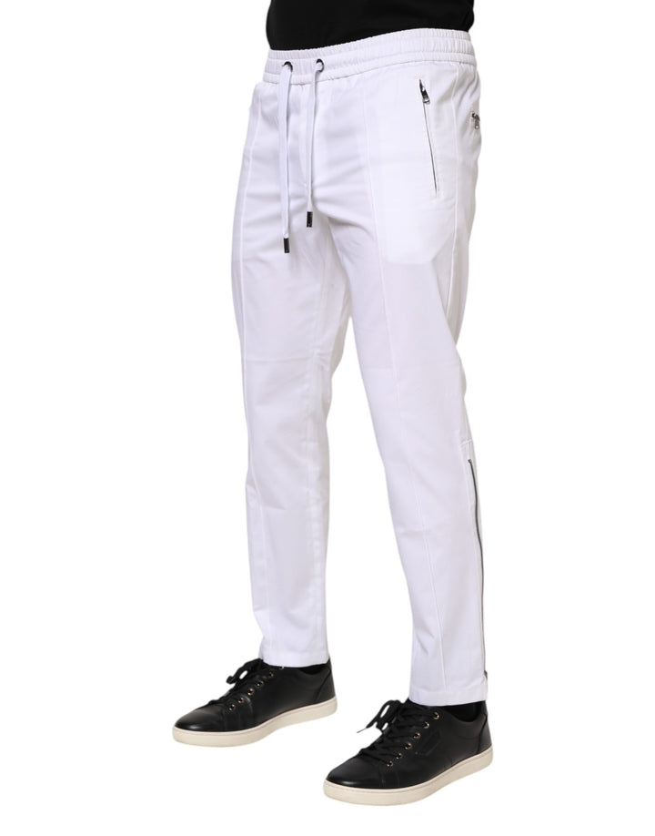White Cotton Stretch Logo Men Jogger Pants