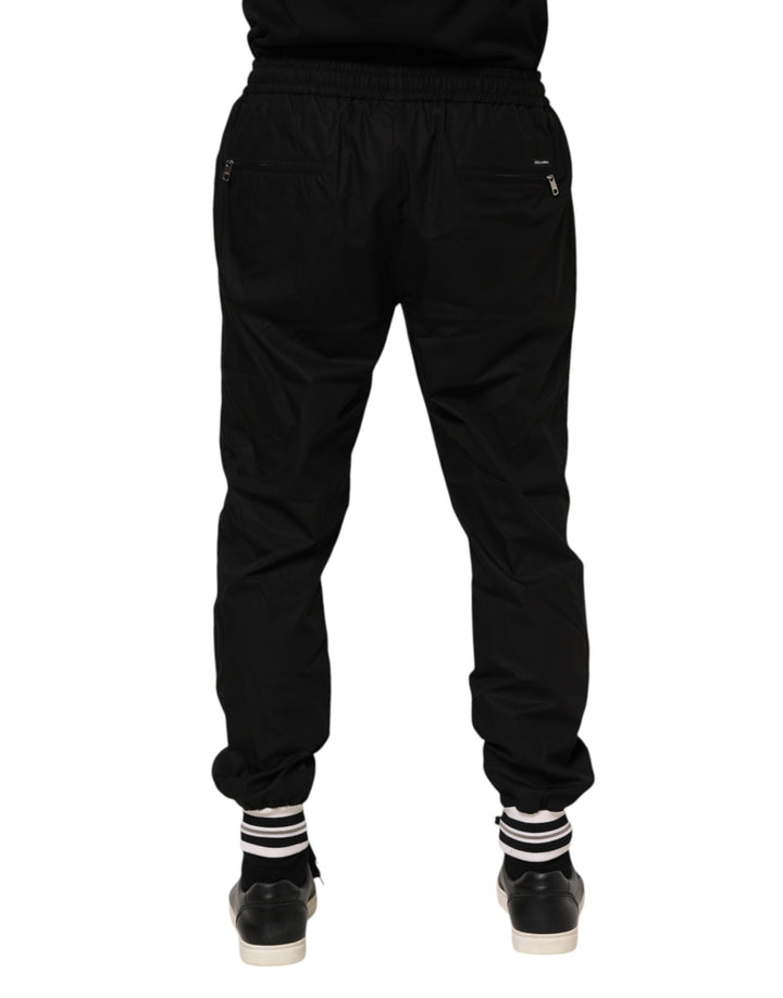 Black Cotton Logo Tape Men Jogger Pants