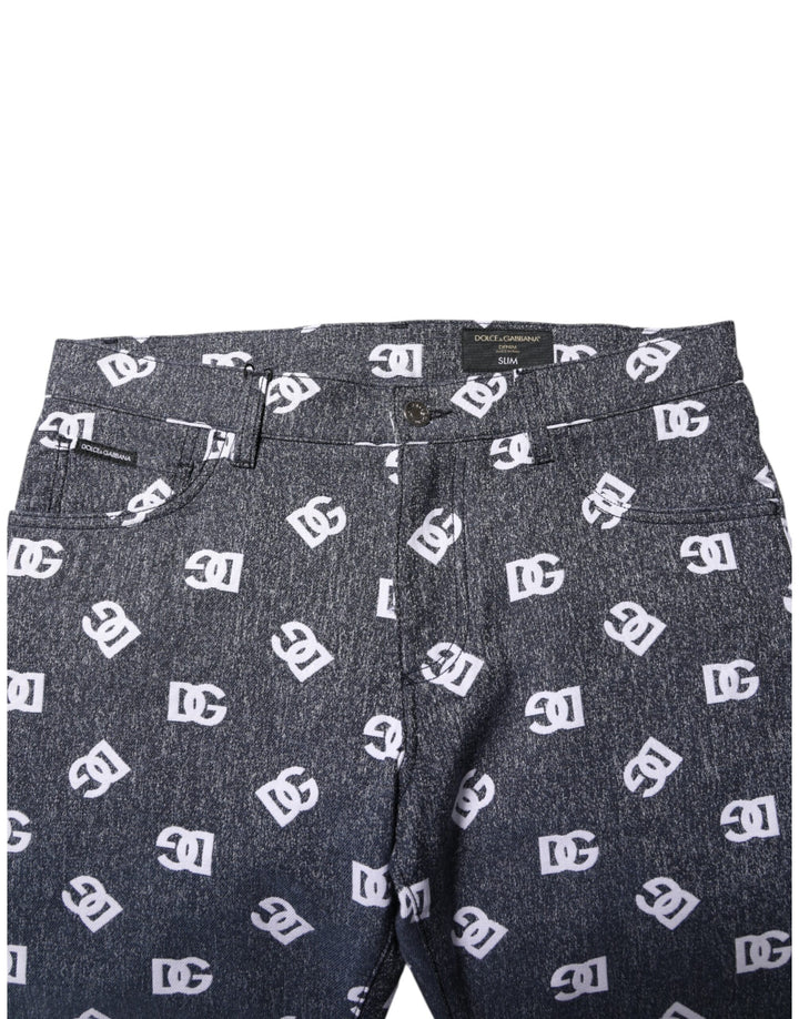 Dark Gray Logo Cotton Skinny Slim Denim Jeans