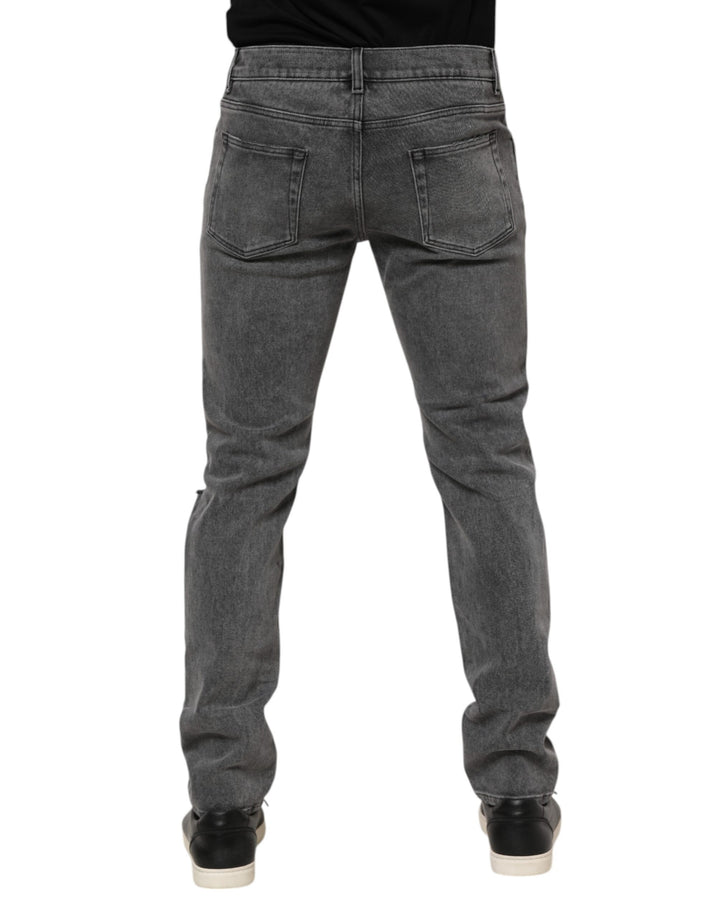 Gray Cotton Logo Plaque Denim Jeans