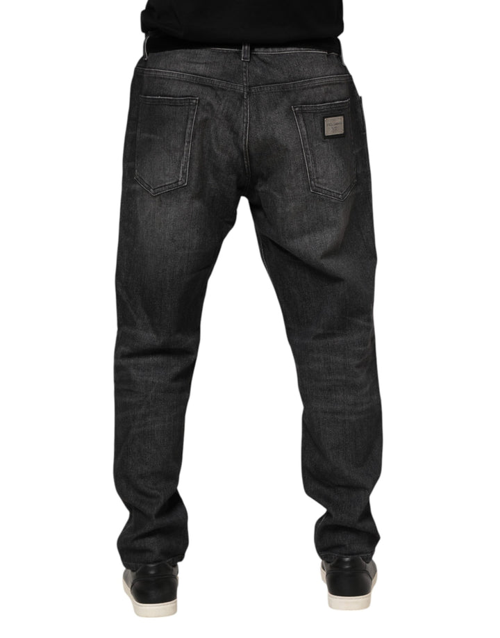 Gray Washed Cotton Loose Denim Jeans